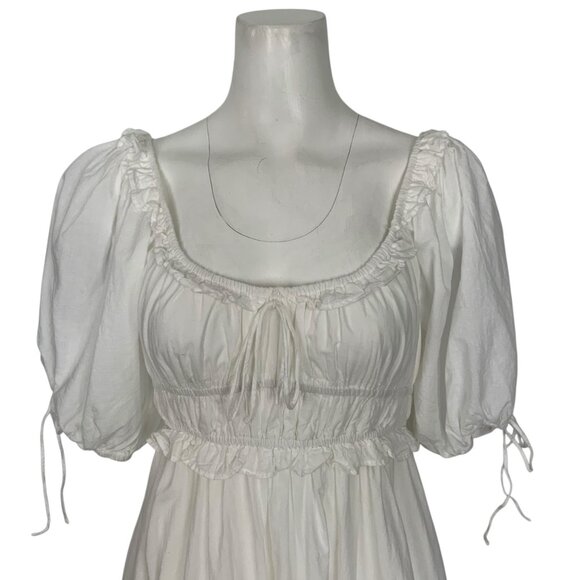 En Saison Puff-Sleeve Mini Dress S White Empire Waist Ruffle Trim Anthropologie - Picture 8 of 13